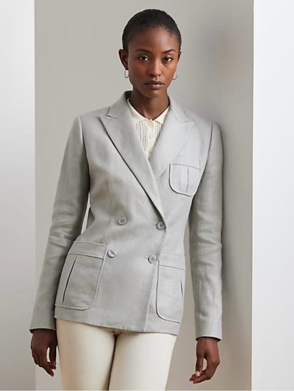 Lauren Ralph Lauren Women’s Metallic Linen Blend Double Breasted Blazer sz 12